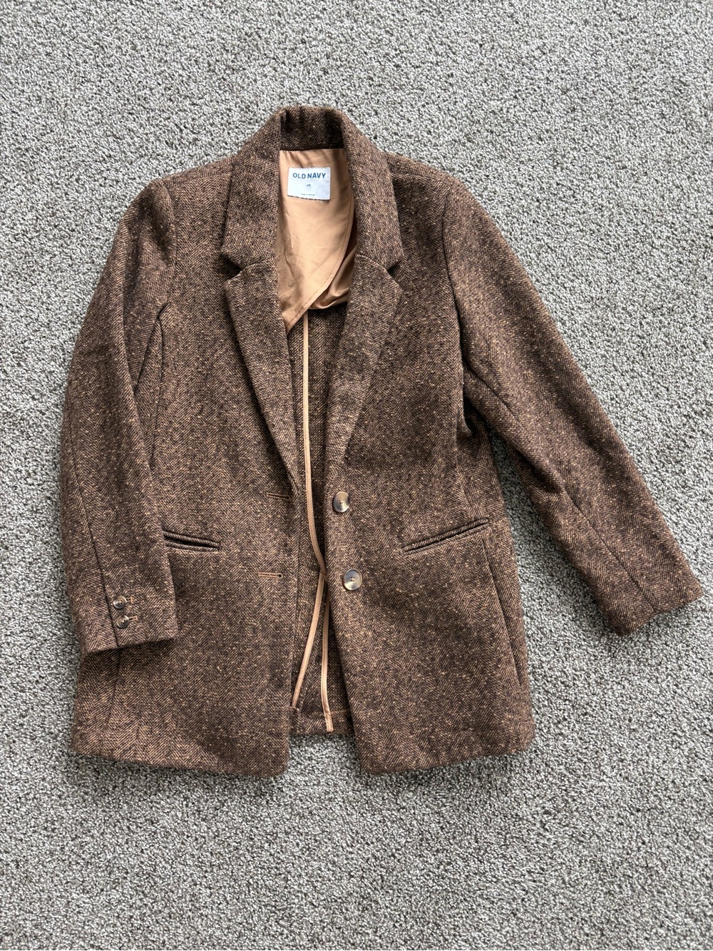 Old Navy Fall Autumn Brown Tweed Jacket Blazer Size XS